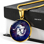 Pisces Zodiac Symbol Circle Pendant Necklace - 12 Zodiac Horoscope Jewelry - Circle Luxury Necklace (Gold Plated)
