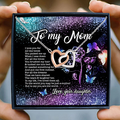 Daughter To My Mom I Love You For All The Times You Pick Me Up  Interlocking Hearts Pendant Necklace