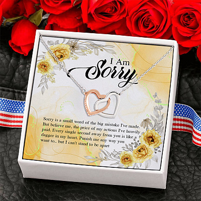 I am Sorry Sorry Is A Small Word Of A Big Mistake Interlocking Hearts Pendant Necklace