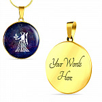 Virgo Zodiac Symbol Circle Pendant Necklace - 12 Zodiac Horoscope Jewelry - Circle Luxury Necklace (Gold Plated)