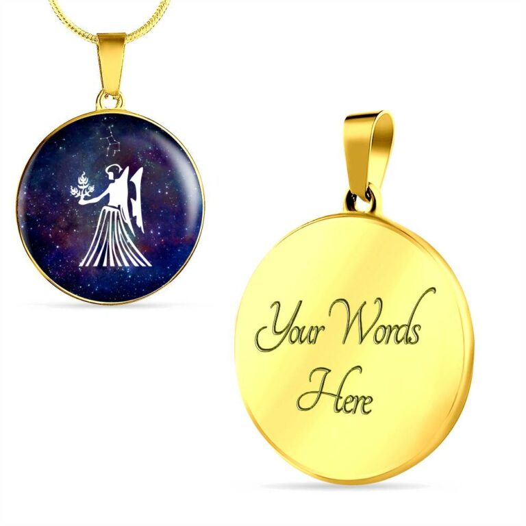 Virgo Zodiac Symbol Circle Pendant Necklace - 12 Zodiac Horoscope Jewelry - Circle Luxury Necklace (Gold Plated)