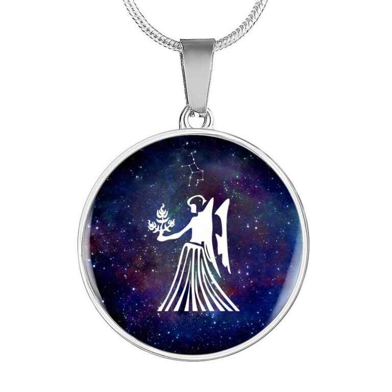 Virgo Zodiac Symbol Circle Pendant Necklace - 12 Zodiac Horoscope Jewelry - Circle Luxury Necklace (Silver)