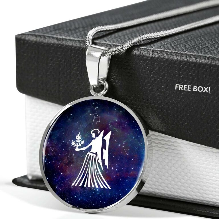 Virgo Zodiac Symbol Circle Pendant Necklace - 12 Zodiac Horoscope Jewelry - Circle Luxury Necklace (Silver)