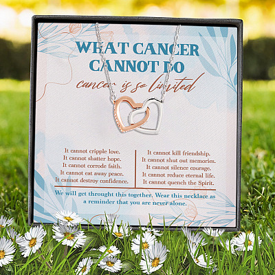 Alternative view of What Cancer Cannot Do Cancer Is So Limited Interlocking Hearts Pendant Necklace