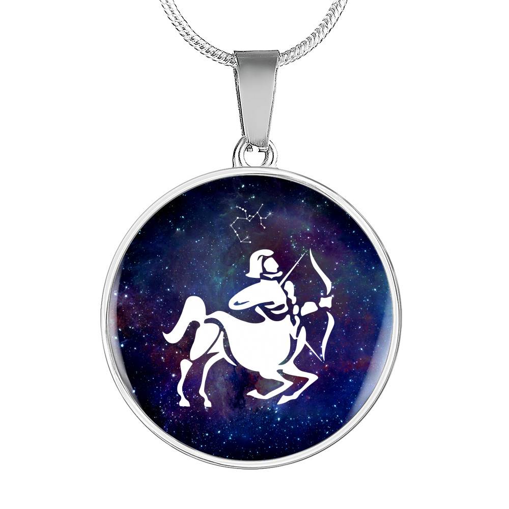 Sagittarius Zodiac Symbol Circle Pendant Necklace - 12 Zodiac Horoscope Jewelry - Circle Luxury Necklace (Silver) Sagittarius Zodiac Symbol Circle Pendant Necklace - 12 Zodiac Horoscope Jewelry - Circle Luxury Necklace (Silver)