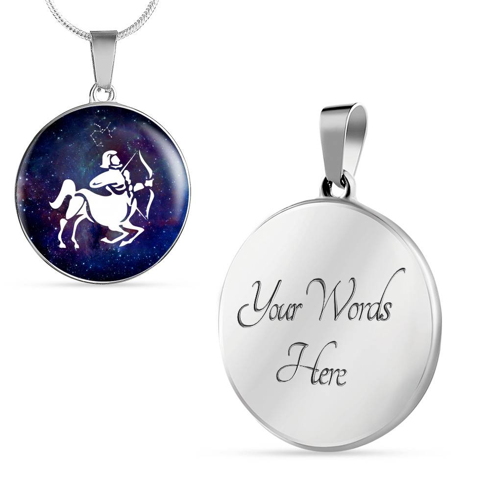 Sagittarius Zodiac Symbol Circle Pendant Necklace - 12 Zodiac Horoscope Jewelry - Circle Luxury Necklace (Silver) Sagittarius Zodiac Symbol Circle Pendant Necklace - 12 Zodiac Horoscope Jewelry - Circle Luxury Necklace (Silver)