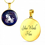 Capricorn Zodiac Symbol Circle Pendant Necklace - 12 Zodiac Horoscope Jewelry - Circle Luxury Necklace (Gold Plated)