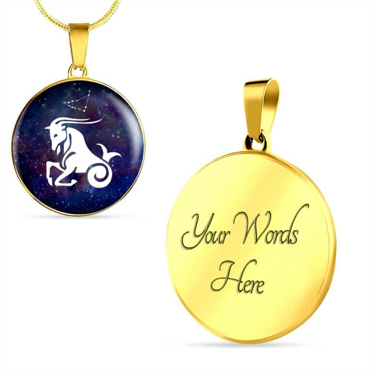 Capricorn Zodiac Symbol Circle Pendant Necklace - 12 Zodiac Horoscope Jewelry - Circle Luxury Necklace (Gold Plated)