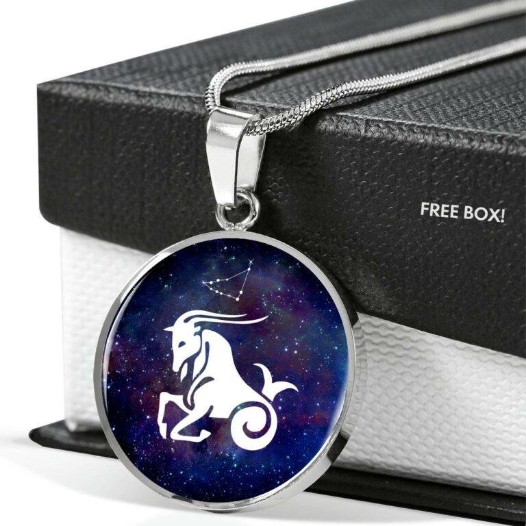 Capricorn Zodiac Symbol Circle Pendant Necklace - 12 Zodiac Horoscope Jewelry - Circle Luxury Necklace (Silver)