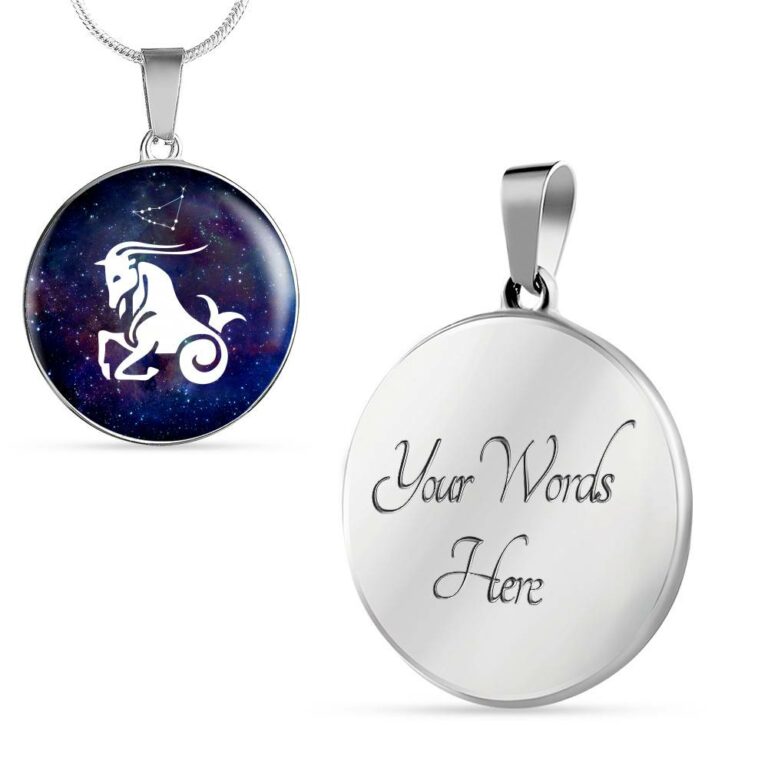 Capricorn Zodiac Symbol Circle Pendant Necklace - 12 Zodiac Horoscope Jewelry - Circle Luxury Necklace (Silver)