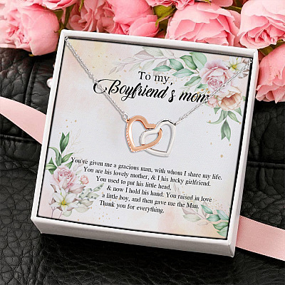 To My Boyfriend's Mom Thank You For Everything Interlocking Hearts Pendant Necklace