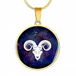 Aries Zodiac Symbol Circle Pendant Necklace - 12 Zodiac Horoscope Jewelry - Circle Luxury Necklace (Gold Plated)