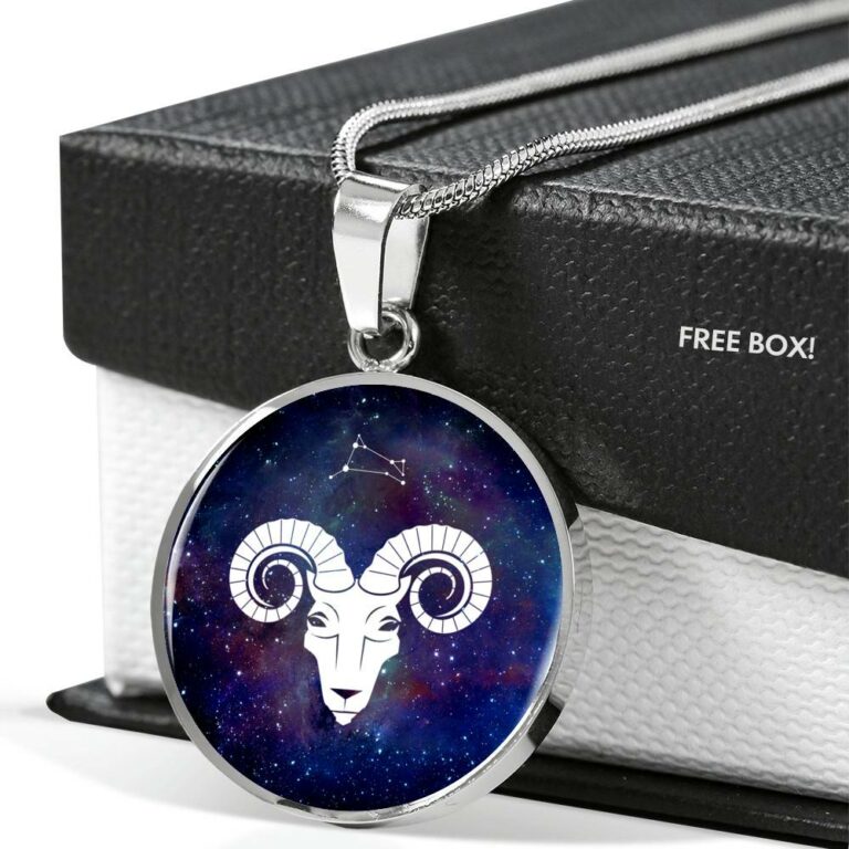 Aries Zodiac Symbol Circle Pendant Necklace - 12 Zodiac Horoscope Jewelry - Circle Luxury Necklace (Silver)