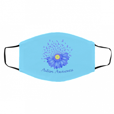 Blue Daisy Autism Awareness Day 2021 Wear Blue for Autism Washable Reusable Face Mask, Columbia Blue, Cloth Face Cover – Medium/Large
