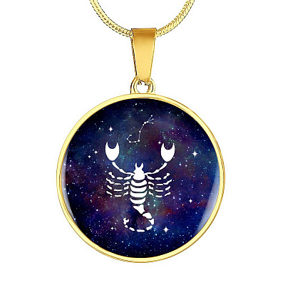 Scorpio Zodiac Symbol Circle Pendant Necklace - 12 Zodiac Horoscope Jewelry - Circle Luxury Necklace (Gold Plated)