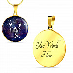 Scorpio Zodiac Symbol Circle Pendant Necklace - 12 Zodiac Horoscope Jewelry - Circle Luxury Necklace (Gold Plated)