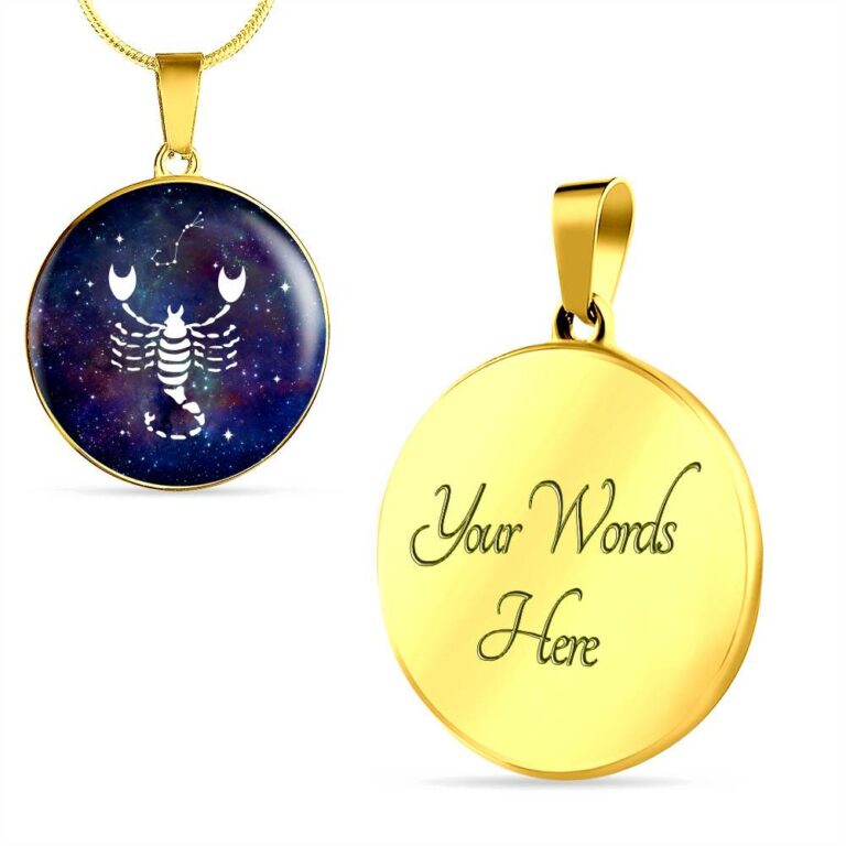 Scorpio Zodiac Symbol Circle Pendant Necklace - 12 Zodiac Horoscope Jewelry - Circle Luxury Necklace (Gold Plated)