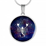 Scorpio Zodiac Symbol Circle Pendant Necklace - 12 Zodiac Horoscope Jewelry - Circle Luxury Necklace (Silver)