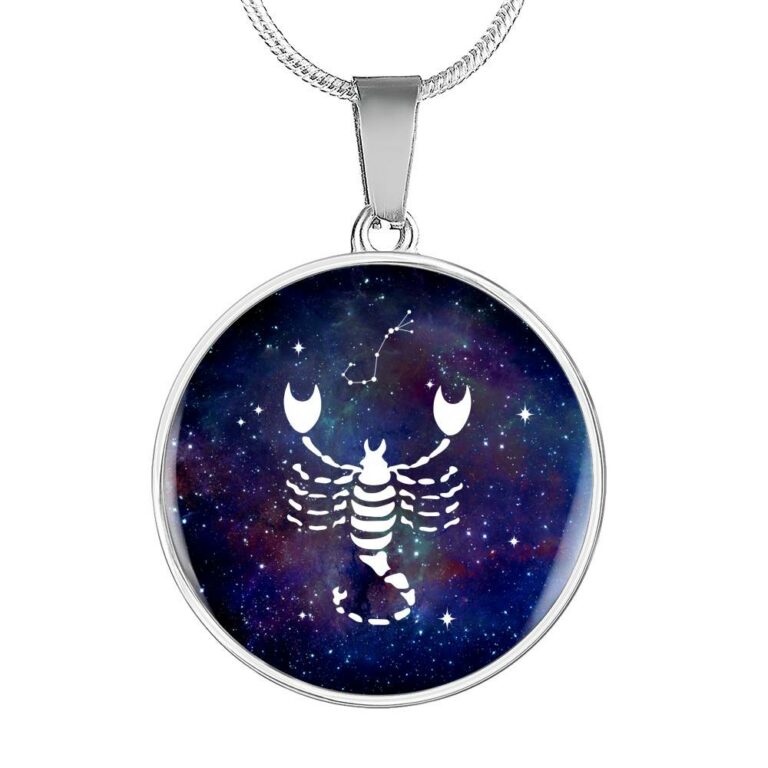 Scorpio Zodiac Symbol Circle Pendant Necklace - 12 Zodiac Horoscope Jewelry - Circle Luxury Necklace (Silver)