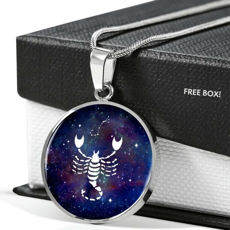 Scorpio Zodiac Symbol Circle Pendant Necklace - 12 Zodiac Horoscope Jewelry - Circle Luxury Necklace (Silver)
