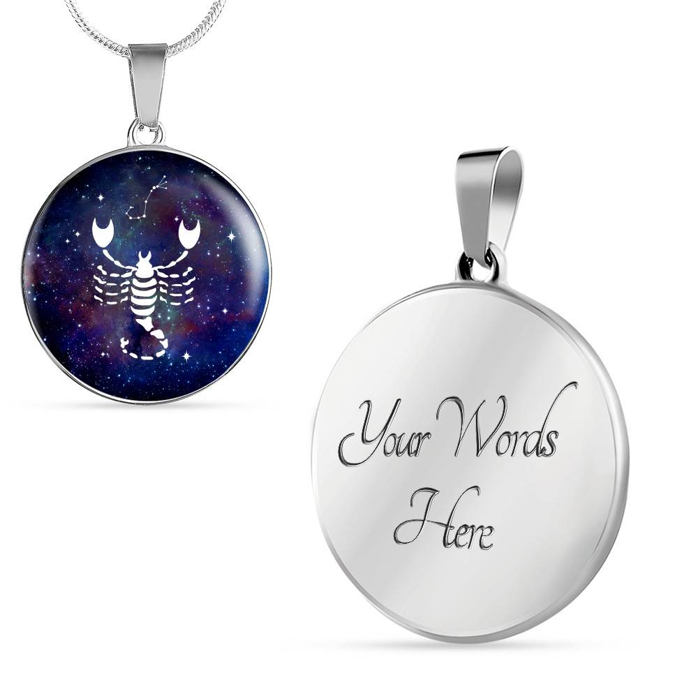 Scorpio Zodiac Symbol Circle Pendant Necklace - 12 Zodiac Horoscope Jewelry - Circle Luxury Necklace (Silver)