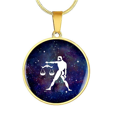 Libra Zodiac Symbol Circle Pendant Necklace - 12 Zodiac Horoscope Jewelry - Circle Luxury Necklace (Gold Plated)