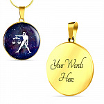 Libra Zodiac Symbol Circle Pendant Necklace - 12 Zodiac Horoscope Jewelry - Circle Luxury Necklace (Gold Plated)