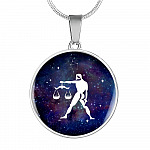 Libra Zodiac Symbol Circle Pendant Necklace - 12 Zodiac Horoscope Jewelry - Circle Luxury Necklace (Silver)
