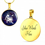 Leo Zodiac Symbol Circle Pendant Necklace - 12 Zodiac Horoscope Jewelry - Circle Luxury Necklace (Gold Plated)