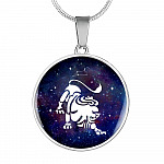 Leo Zodiac Symbol Circle Pendant Necklace - 12 Zodiac Horoscope Jewelry - Circle Luxury Necklace (Silver)