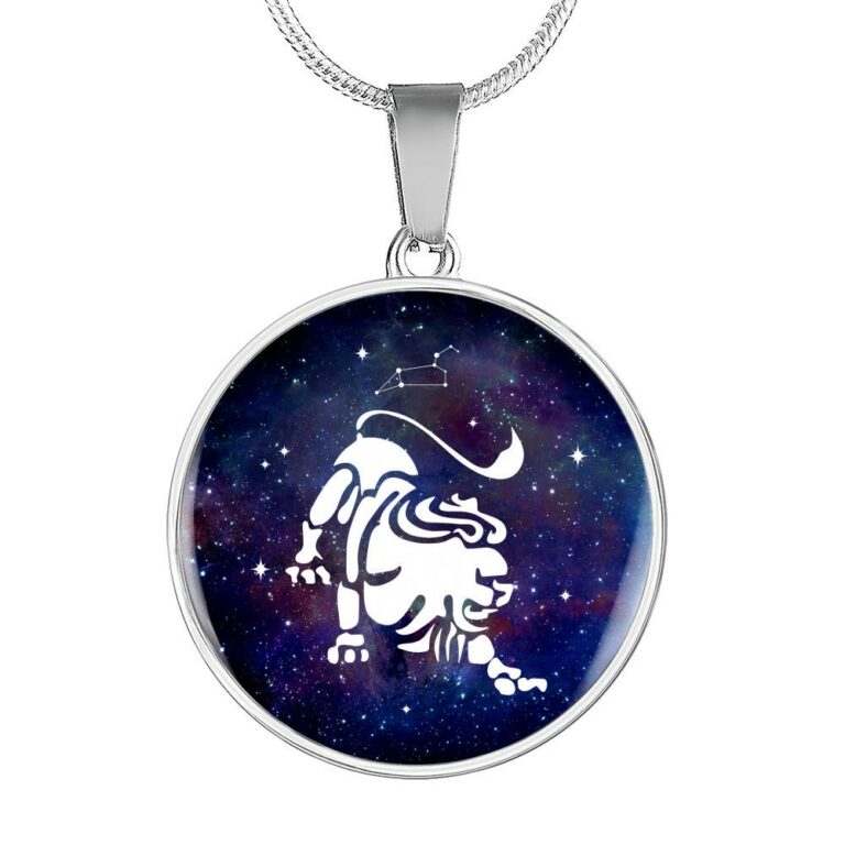 Leo Zodiac Symbol Circle Pendant Necklace - 12 Zodiac Horoscope Jewelry - Circle Luxury Necklace (Silver)