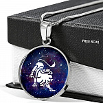 Leo Zodiac Symbol Circle Pendant Necklace - 12 Zodiac Horoscope Jewelry - Circle Luxury Necklace (Silver)