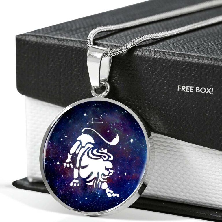 Leo Zodiac Symbol Circle Pendant Necklace - 12 Zodiac Horoscope Jewelry - Circle Luxury Necklace (Silver)