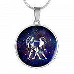 Gemini Zodiac Symbol Circle Pendant Necklace - 12 Zodiac Horoscope Jewelry - Circle Luxury Necklace (Silver)