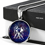 Gemini Zodiac Symbol Circle Pendant Necklace - 12 Zodiac Horoscope Jewelry - Circle Luxury Necklace (Silver)