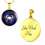Cancer Zodiac Symbol Circle Pendant Necklace - 12 Zodiac Horoscope Jewelry - Circle Luxury Necklace (Gold Plated)