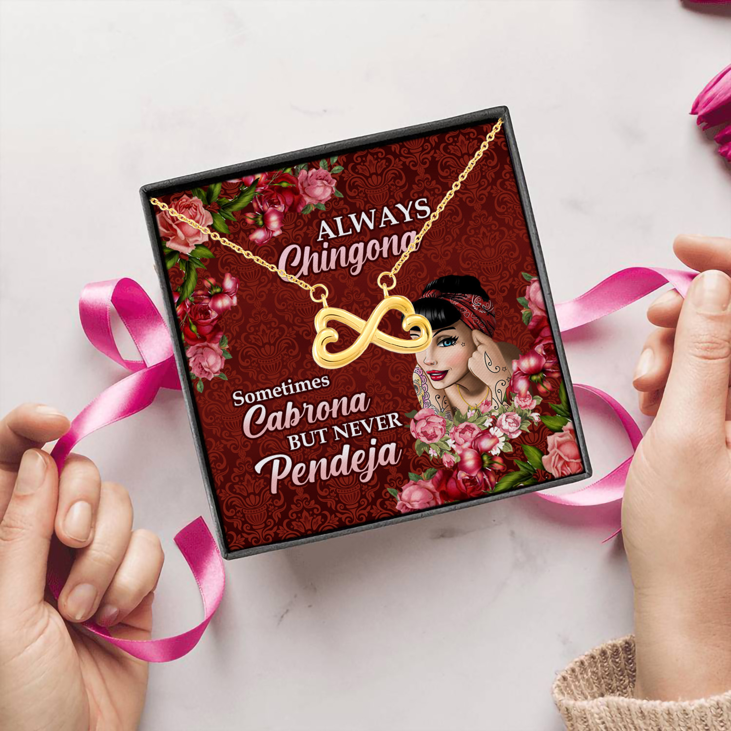 3LV. Always Chingona (4) Infinity Heart Necklace (Gold) 5