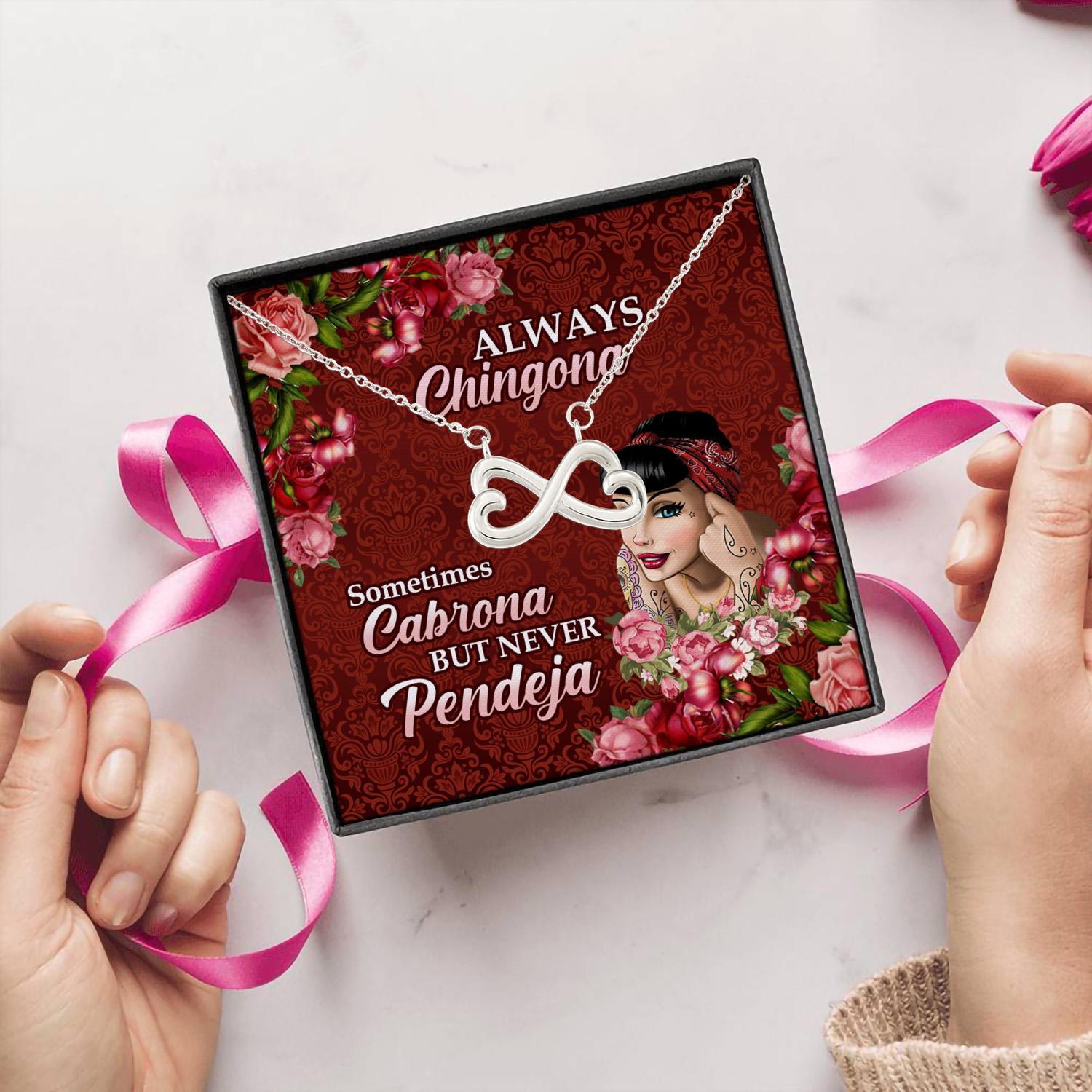 3LV. Always Chingona (4) Infinity Heart Necklace (Silver) 5