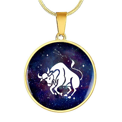 Taurus Zodiac Symbol Circle Pendant Necklace - 12 Zodiac Horoscope Jewelry - Circle Luxury Necklace (Gold Plated)
