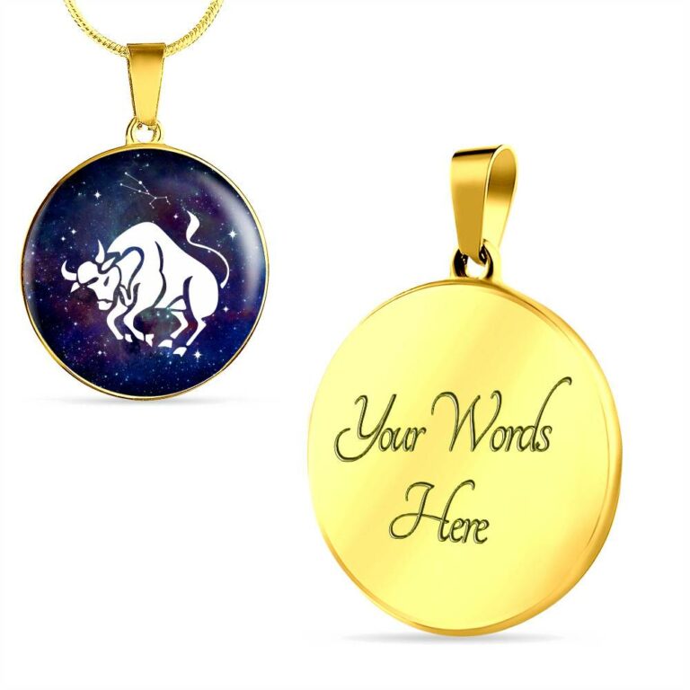 Taurus Zodiac Symbol Circle Pendant Necklace - 12 Zodiac Horoscope Jewelry - Circle Luxury Necklace (Gold Plated)