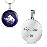 Taurus Zodiac Symbol Circle Pendant Necklace - 12 Zodiac Horoscope Jewelry - Circle Luxury Necklace (Silver)