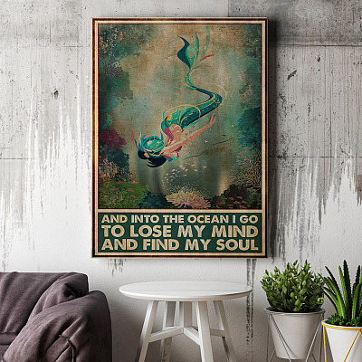 Alternative view of Vintage and into the Ocean I Go to Lose My Mind and Find My Soul Wrapped Framed Canvas Prints - Unframed Poster