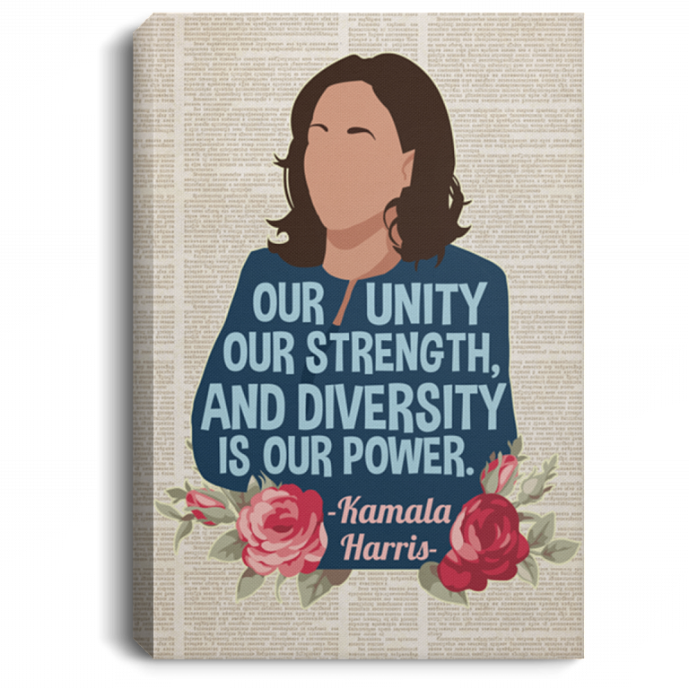 Kamala Harris Feminist - Our Unity Diversity Is Our Power Women Empowerment Framed Canvas - Unframed Poster, White, 0.75'' Framed Canvas