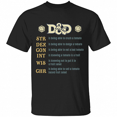 D&D STR Dex Con Is Being Able To Crush A Tomato RPG Gaming T-shirt - Funny DnD Dungeons & Dragons Shirt, Black, Unisex T-Shirt
