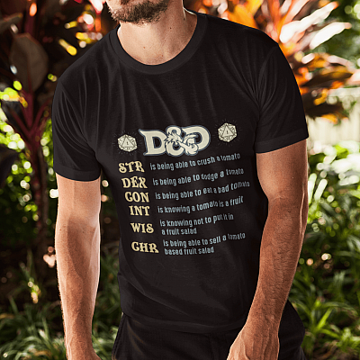 Alternative view of D&D STR Dex Con Is Being Able To Crush A Tomato RPG Gaming T-shirt - Funny DnD Dungeons Shirt