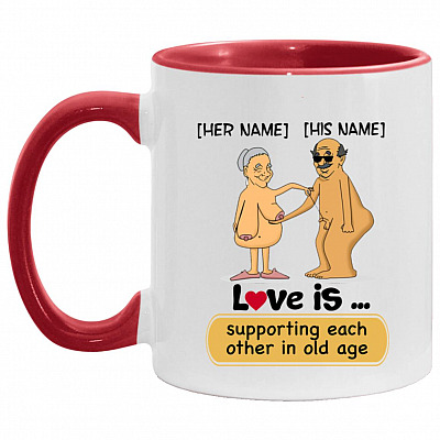 Personalized Love Is Supporting, White/Red, 11 oz. Accent Mug