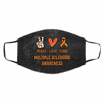 Multiple Sclerosis Awareness Peace Love Cure Washable Reusable Custom Printed Cloth Face Mask Cover, White, Cloth Face Cover – Medium/Large