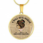 Vintage a Well-Read Woman Is a Dangerous Creature Book Lover Circle Pendant Necklace - Circle Luxury Necklace (Gold Plated)