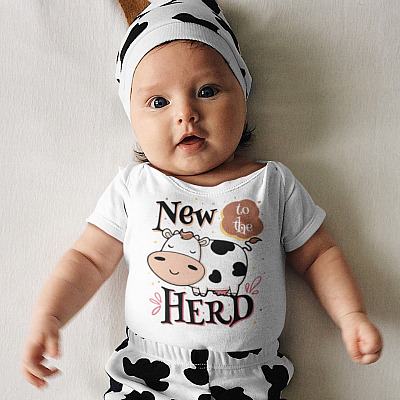Alternative view of New To The Herd Cute Cow Baby Onesie - Baby Infant Bodysuit
