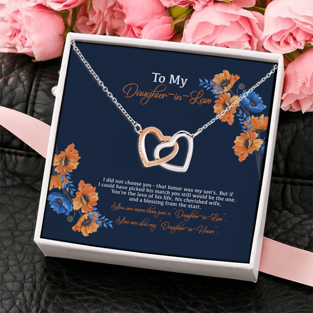 8VT. To My Daughter In Law Did Not Choose You Interlocking Hearts Necklace 4